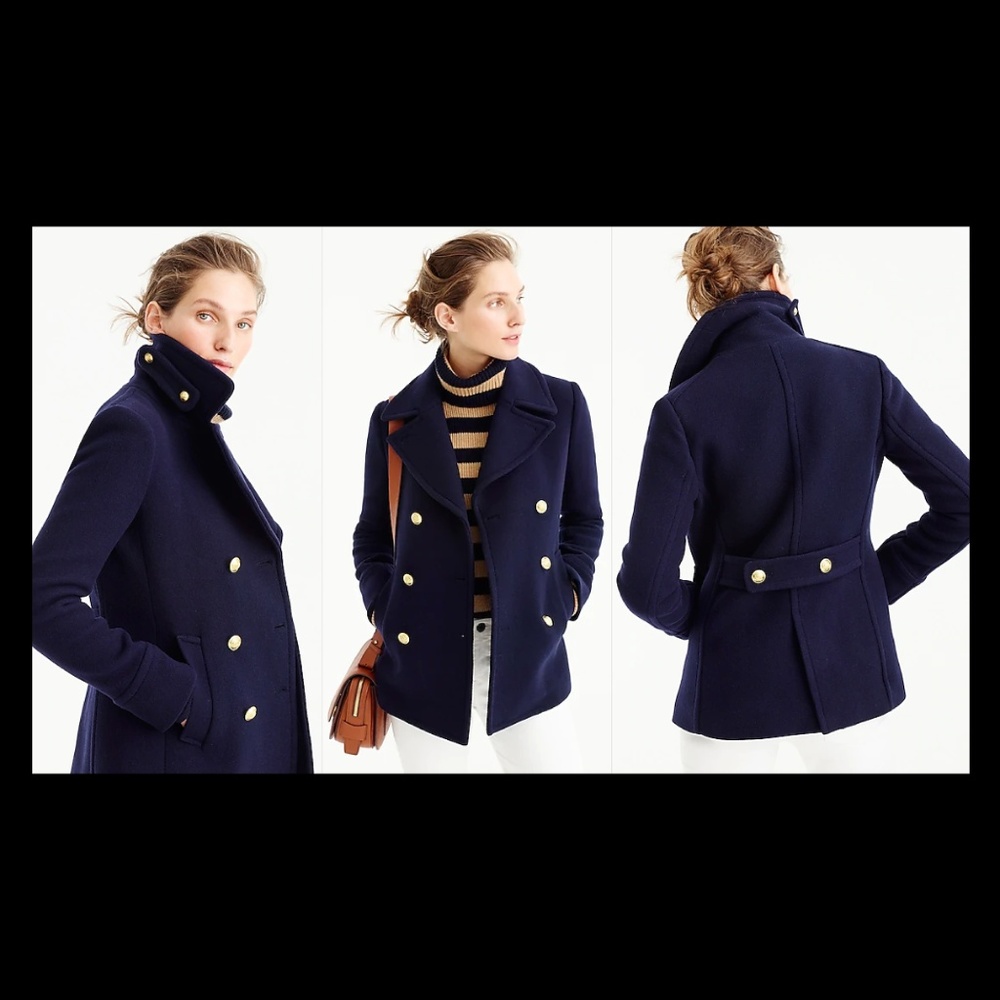 New J. Crew Majesty peacoat navy wool gold buttons